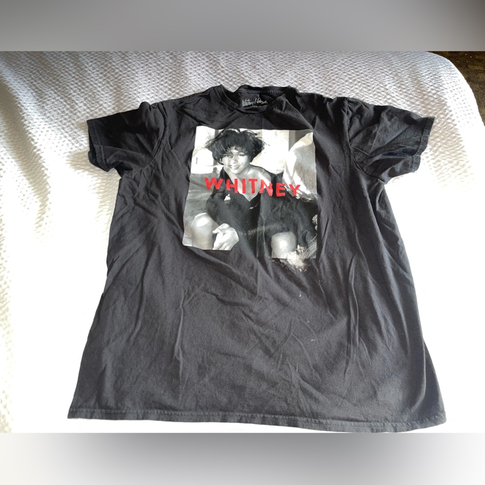 Black Graphic T-Shirt with Whitney Houston Print Size Large AS IS